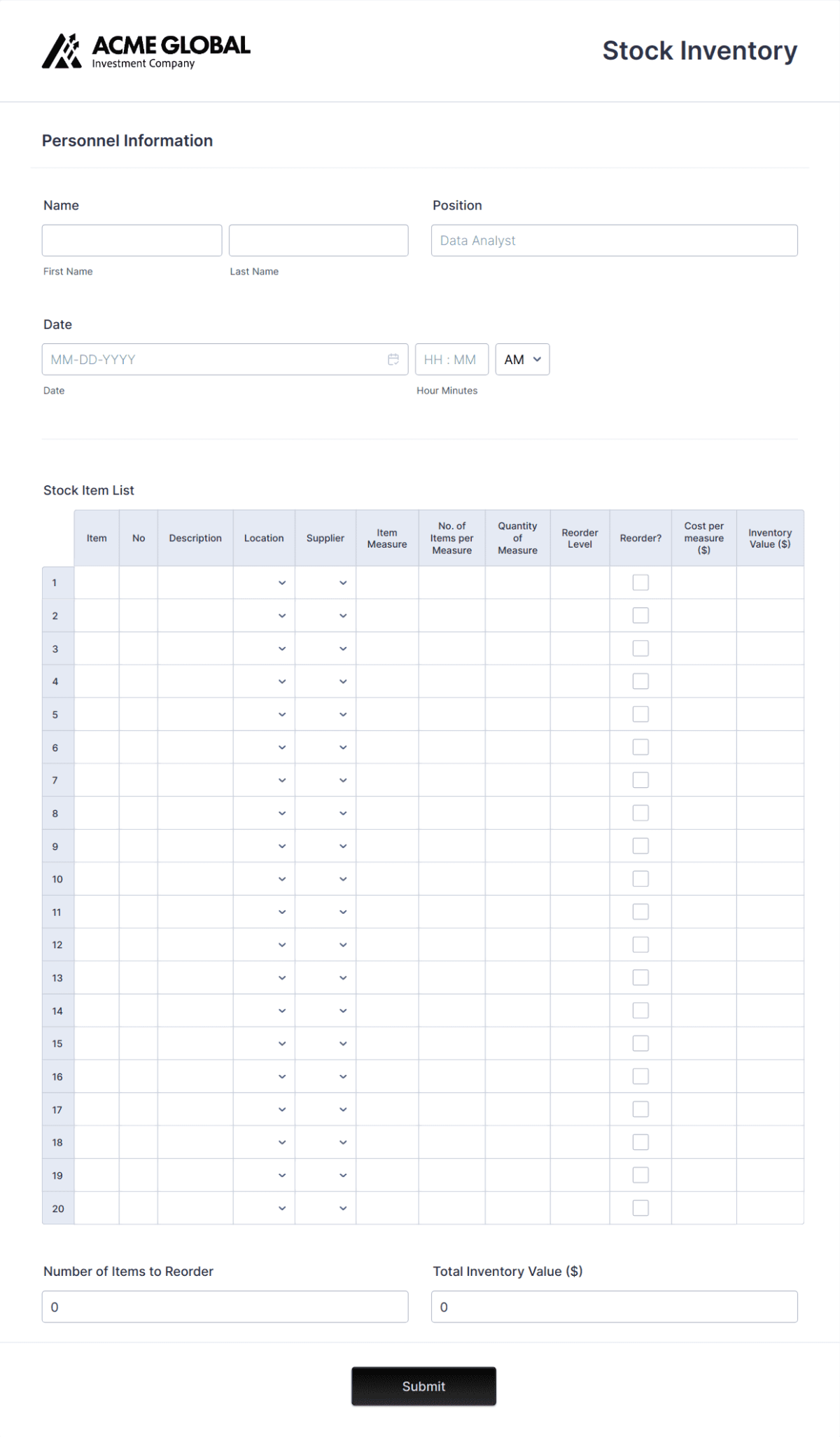 Stock Inventory Form Template | Jotform
