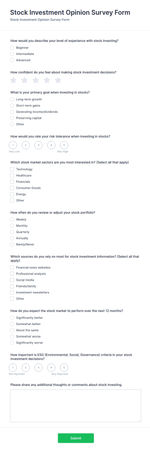 Stock Investment Opinion Survey Form Template