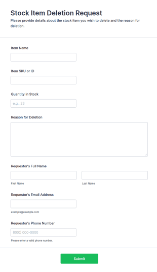 Stock Item Deletion Request Form Template