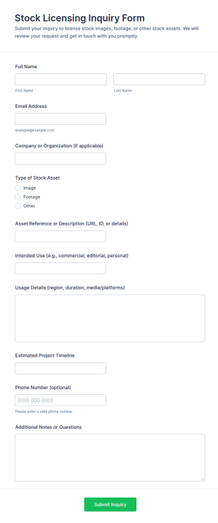 Stock Licensing Inquiry Form Template