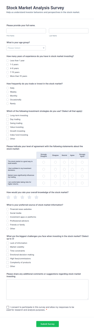 Stock Market Analysis Survey Form Template