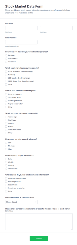 Stock Market Data Form Template