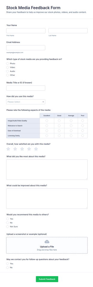 Stock Media Feedback Form Template