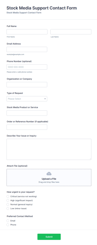 Stock Media Support Contact Form Template