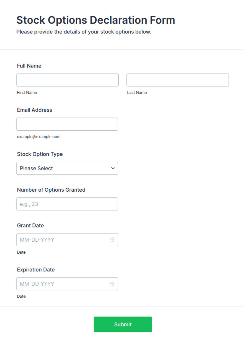 Stock Options Declaration Form Template | Jotform