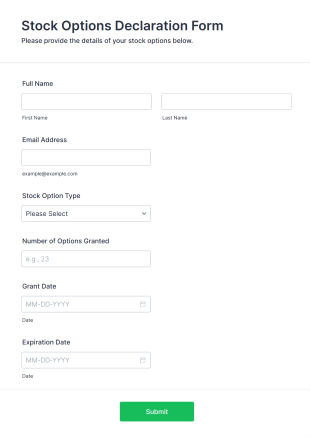 Stock Options Declaration Form Template