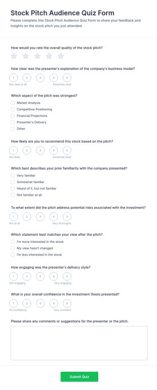 Stock Pitch Audience Quiz Form Template