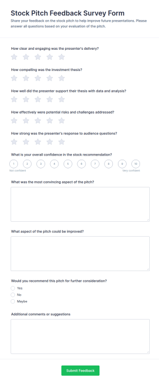 Stock Pitch Feedback Survey Form Template