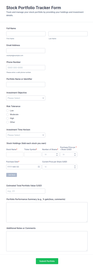 Stock Portfolio Tracker Form Template
