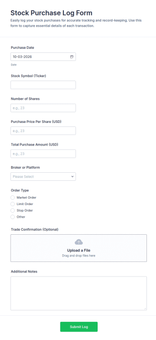Stock Purchase Log Form Template