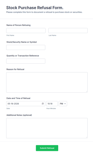 Stock Purchase Refusal Form Template