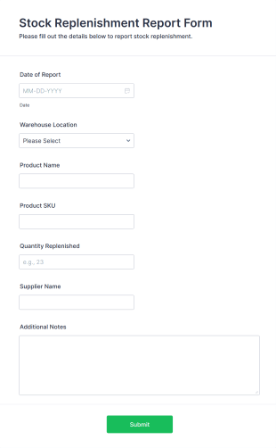 Stock Replenishment Report Form Template