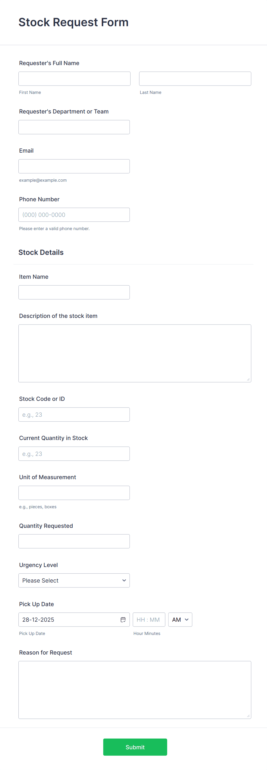 Stock Request Form Template | Jotform