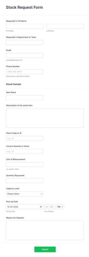 Stock Request Form Template