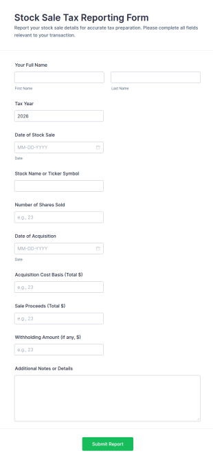 Stock Sale Tax Reporting Form Template