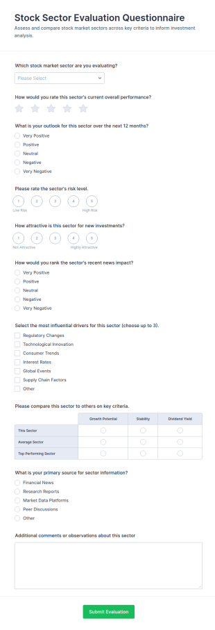 Stock Sector Evaluation Questionnaire Form Template