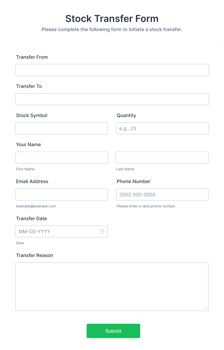 Stock Transfer Form Template | Jotform