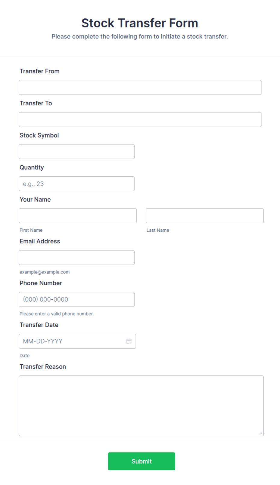 Stock Transfer Form Template | Jotform