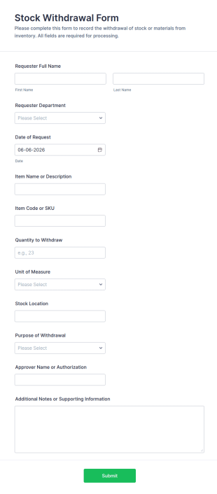Stock Withdrawal Form Template