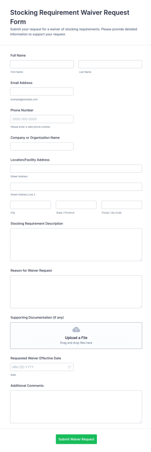 Stocking Requirement Waiver Request Form Template