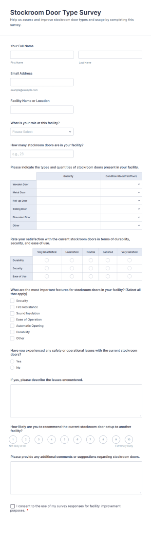 Stockroom Door Type Survey Form Template