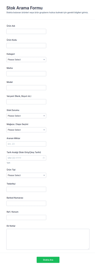 Stok Arama Form Şablonu