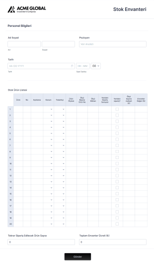 Stok Envanter Form Template