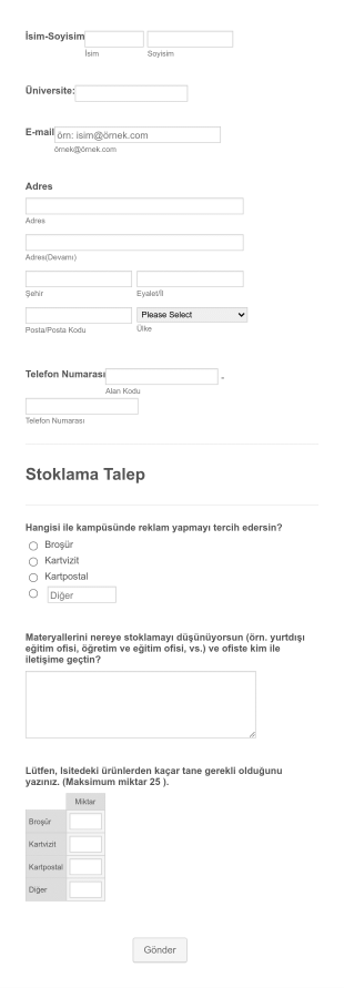 Stoklama Talep Form Template
