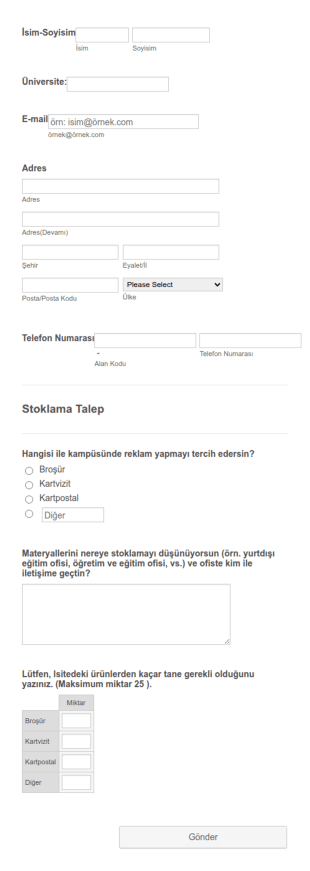 Stoklama Talep Form Şablonu