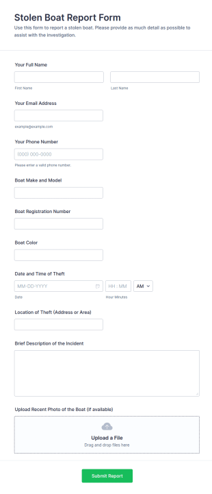 Stolen Boat Report Form Template