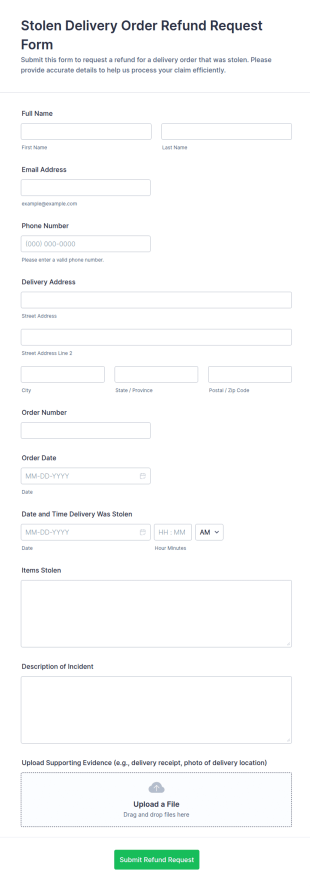 Stolen Delivery Order Refund Request Form Template