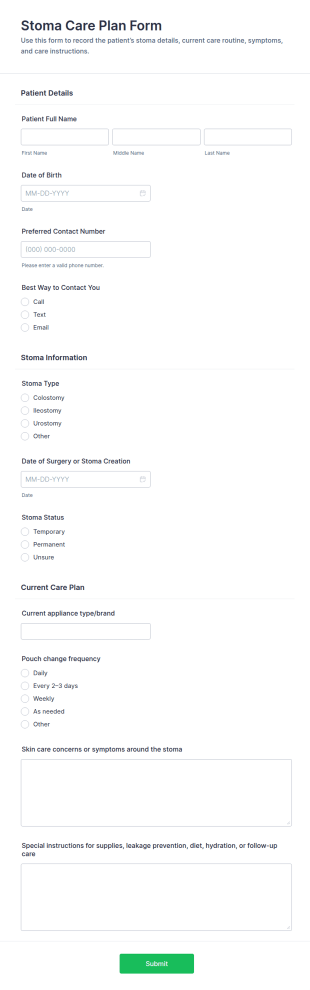Stoma Care Plan Form Template