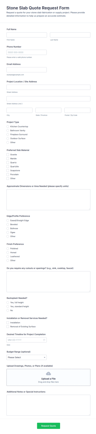 Stone Slab Quote Request Form Template