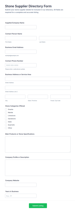 Stone Supplier Directory Form Template