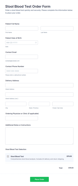 Stool Blood Test Order Form Template