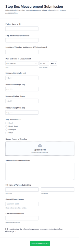 Stop Box Measurement Submission Form Template