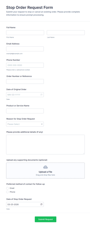 Stop Order Request Form Template
