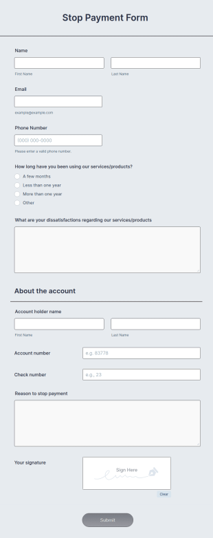 Stop Payment Form Template