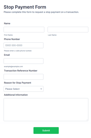 Stop Payment Form Template