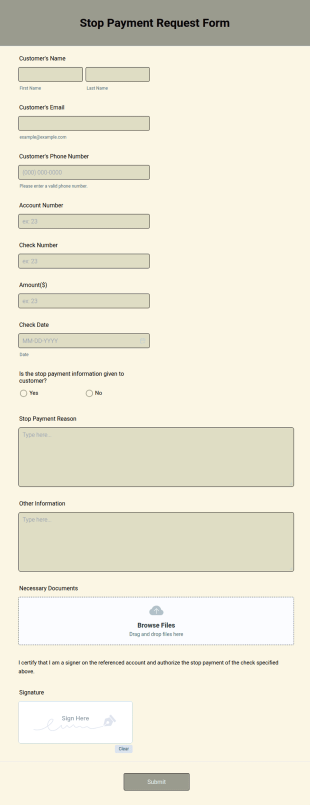 Stop Payment Request Form Template