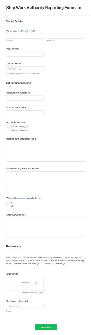 Stop Work Authority Reporting Formular Form Template