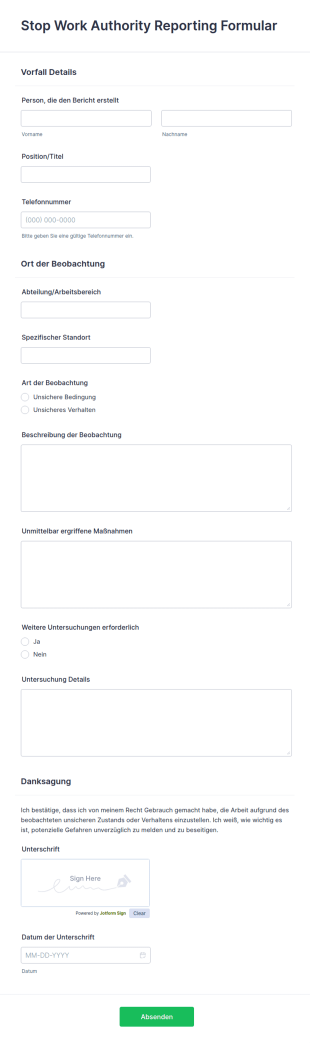 Stop Work Authority Reporting Formular
