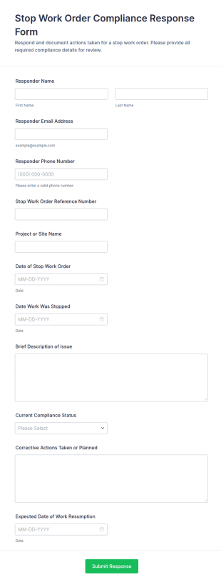 Stop Work Order Compliance Response Form Template