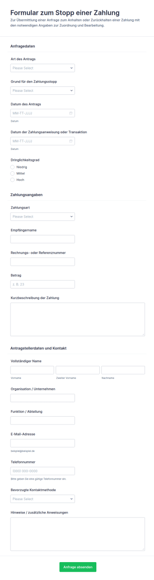 Stoppzahlungsantrag Formular