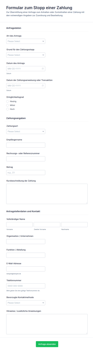 Stoppzahlungsantrag Formular