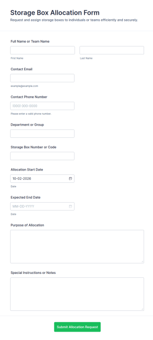 Storage Box Allocation Form Template