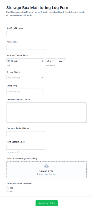 Storage Box Monitoring Log Form Template
