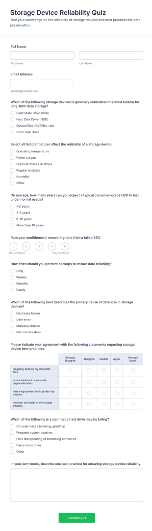 Storage Device Reliability Quiz Form Template