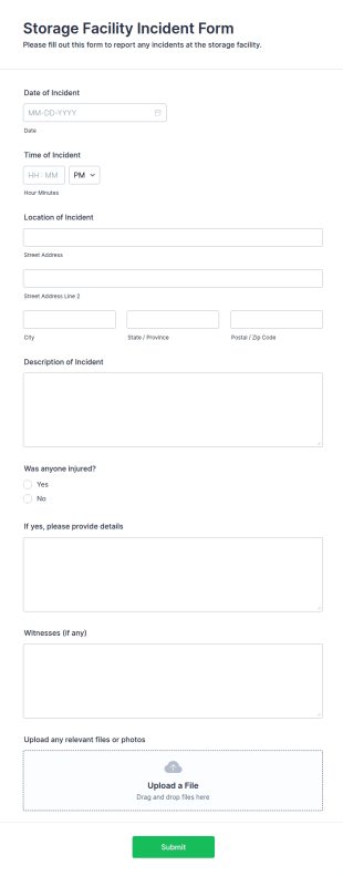 Storage Facility Incident Form Template