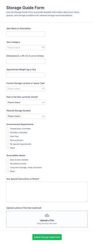 Storage Guide Form Template